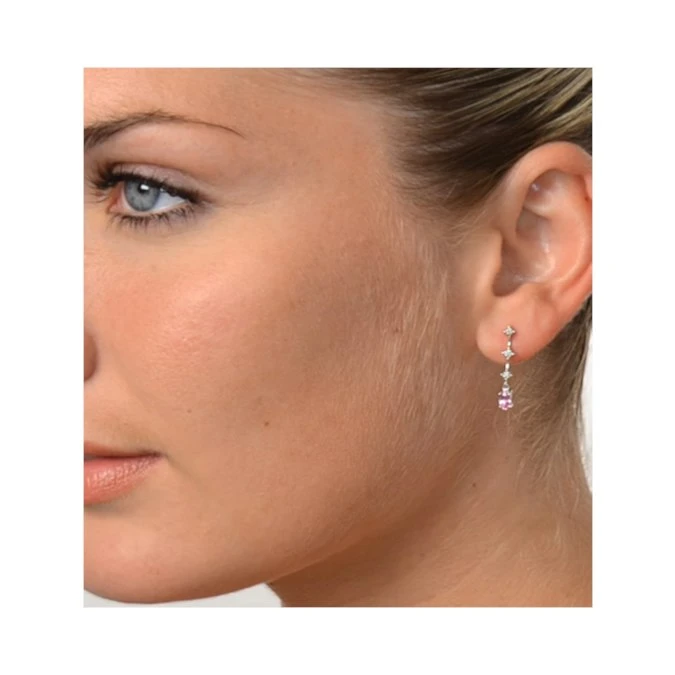 Pink Sapphire 5 X 3mm And Diamond 9K White Gold Earrings 3 Pink Sapphire 5 X 3mm And Diamond 9K White Gold Earrings - Image 3