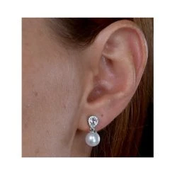 7.5mm Pearl Blue Topaz And Diamond Stellato Earrings In 9K White Gold -The Diamond Store H4598 v1