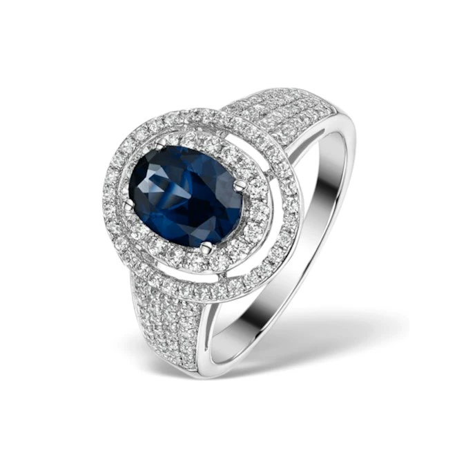 Sapphire Ring With A Diamond Halo 0.65ct In 18K White Gold N4525 1 Sapphire Ring With A Diamond Halo 0.65ct In 18K White Gold N4525