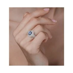 Sapphire Ring With A Diamond Halo 0.65ct In 18K White Gold N4525 8 Sapphire Ring With A Diamond Halo 0.65ct In 18K White Gold N4525 -The Diamond Store L2303h