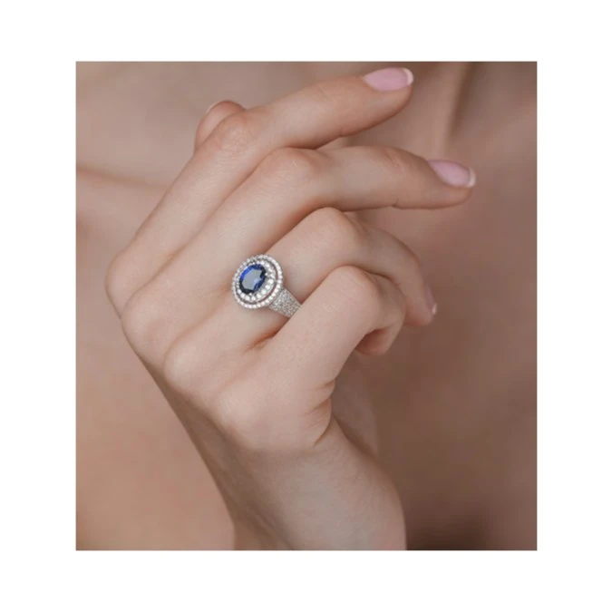 Sapphire Ring With A Diamond Halo 0.65ct In 18K White Gold N4525 3 Sapphire Ring With A Diamond Halo 0.65ct In 18K White Gold N4525 - Image 3