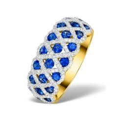 Sapphire 1.36CT And Diamond Lattice Ring In 18K Gold - N4539