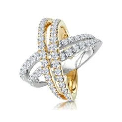 2.50ct Diamond Criss Cross Ring H/Si Quality Set In 18K Two Tone Gold