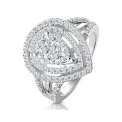 Calice Diamond Pave Pear Shape Halo Ring 1.30ct In 18K White Gold