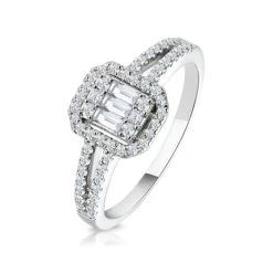0.50ct Halo Baguette Diamond Ring Asteria Collection In 18K White Gold
