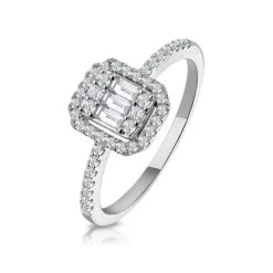0.40ct Halo Baguette Diamond Asteria Ring In 18K White Gold