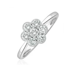 Lab Diamond Flower Ring 0.50ct H/Si In 9K White Gold