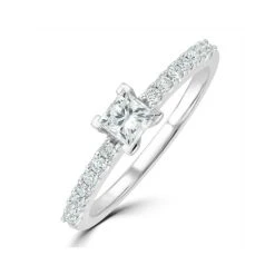 Princess Cut Lab Diamond Engagement Ring 0.50ct H/Si In 9K White Gold