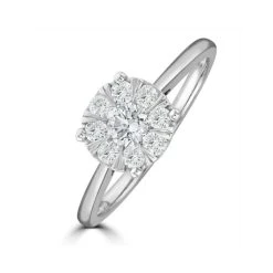 0.50ct Lab Diamond Cluster Solitaire Ring H/Si In 9K White Gold