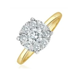 1 Carat Lab Diamond Cluster Solitaire Ring H/Si In 9K Gold