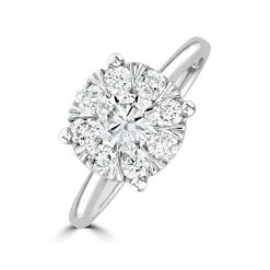 1 Carat Lab Diamond Cluster Solitaire Ring H/Si In 9K White Gold