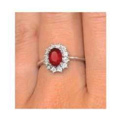 Ruby Ring With Lab Diamond Halo 7 X 5mm Set In 925 Silver -The Diamond Store LBC4026 RShh
