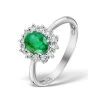 Emerald Ring With Lab Diamond Halo 7 X 5mm Set In 925 Silver