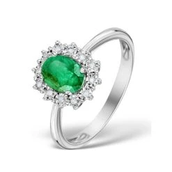 Emerald Ring With Lab Diamond Halo 7 X 5mm Set In 925 Silver