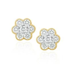 Lab Diamond Flower Cluster Earrings 0.50ct Set In 9K Gold
