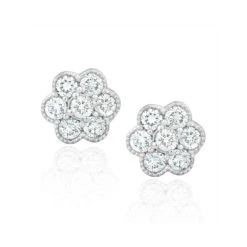 Lab Diamond Cluster Flower Earrings 0.50ct Set In 9K White Gold
