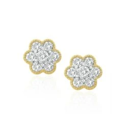 Lab Diamond Cluster Flower Earrings 0.25ct Set In 9K Gold