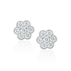 Lab Diamond Cluster Flower Earrings 0.25ct Set In 9K White Gold