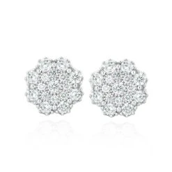 Large Lab Diamond Cluster Earrings 1.00ct H/Si In 9K White Gold