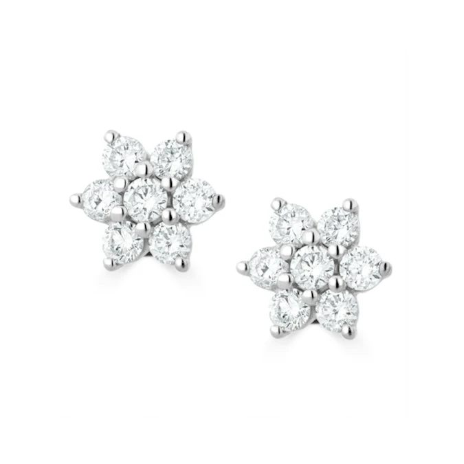 0.50ct Lab Diamond Flower Cluster Earrings In 9K White Gold 1 0.50ct Lab Diamond Flower Cluster Earrings In 9K White Gold