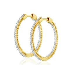 2.00ct Lab Diamond Hoop Earrings H/Si Quality In 9K Gold - 40mm