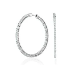 2.00ct Lab Diamond Hoop Earrings H/Si Quality In 9K White Gold - 40mm -The Diamond Store LBF3030Ws