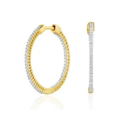 2.00ct Lab Diamond Hoop Earrings H/Si Quality In 9K Gold - 40mm -The Diamond Store LBF3030s