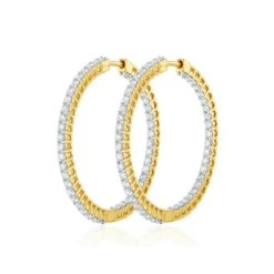 1.00ct Lab Diamond Hoop Earrings H/Si Quality In 9K Gold - 30mm