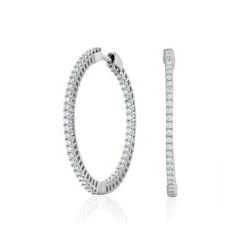 1.00ct Lab Diamond Hoop Earrings H/Si Quality In 9K White Gold - 30mm -The Diamond Store LBF3031Ws