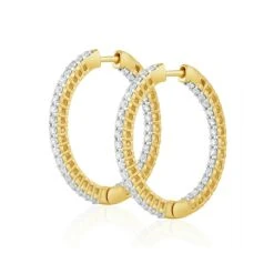 2.00ct Lab Diamond Hoop Earrings H/Si Quality In 9K Gold - 32mm