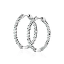 0.50ct Lab Diamond Hoop Earrings H/Si Quality In 9K White Gold - 26mm