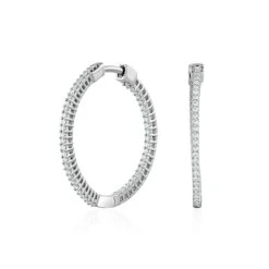 0.50ct Lab Diamond Hoop Earrings H/Si Quality In 9K White Gold - 26mm -The Diamond Store LBF3039Ws