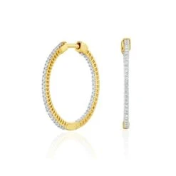 0.50ct Lab Diamond Hoop Earrings H/Si Quality In 9K Gold - 26mm -The Diamond Store LBF3039s