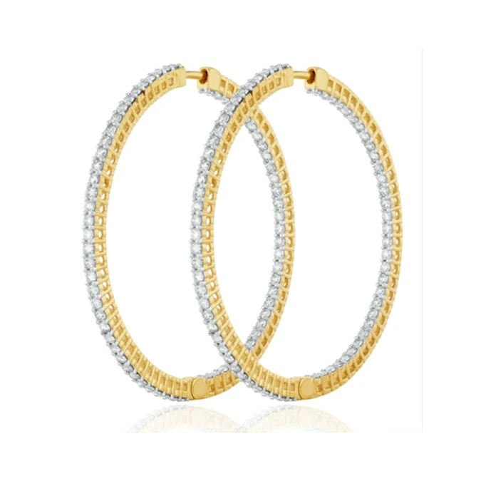 4.00ct Lab Diamond Hoop Earrings H/Si Quality In 9K Gold - 52mm 1 4.00ct Lab Diamond Hoop Earrings H/Si Quality In 9K Gold - 52mm