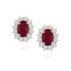 Ruby Earrings With Lab Diamonds In 925 Silver - 6 X 4mm Centre