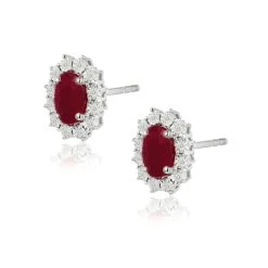 Ruby Earrings With Lab Diamonds In 925 Silver - 6 X 4mm Centre -The Diamond Store LBF3052 RSb