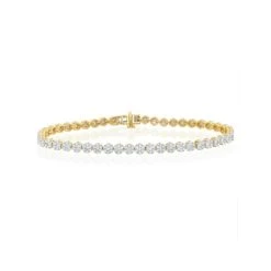 3ct Cluster Lab Diamond Tennis Bracelet H/Si Set In 9K Yellow Gold