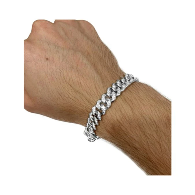 1.20CT Mens Lab Diamond Cuban Link Bracelet In Sterling Silver 2 1.20CT Mens Lab Diamond Cuban Link Bracelet In Sterling Silver - Image 2