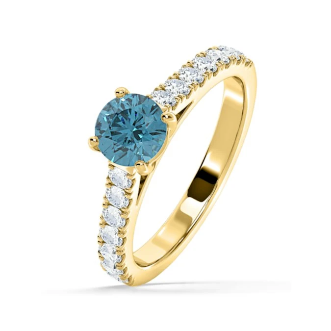 Natalia Blue Lab Diamond 1.50ct Side Stone Ring In 18K Yellow Gold - Elara Collection 1 Natalia Blue Lab Diamond 1.50ct Side Stone Ring In 18K Yellow Gold - Elara Collection