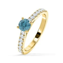 Natalia Blue Lab Diamond 0.91ct Side Stone Ring In 18K Yellow Gold - Elara Collection
