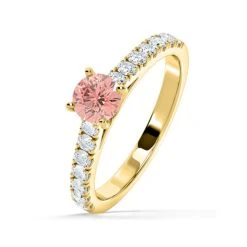 Natalia Pink Lab Diamond 0.91ct Side Stone Ring In 18K Yellow Gold - Elara Collection