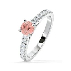 Natalia Pink Lab Diamond 0.91ct Side Stone Ring In 18K White Gold - Elara Collection