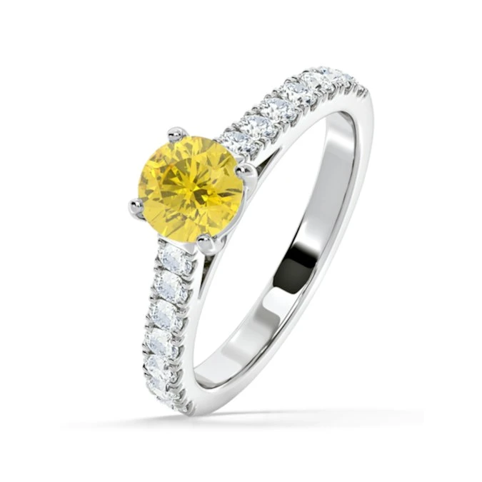 Natalia Yellow Lab Diamond 1.50ct Side Stone Ring In 18K White Gold - Elara Collection 1 Natalia Yellow Lab Diamond 1.50ct Side Stone Ring In 18K White Gold - Elara Collection