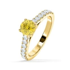 Natalia Yellow Lab Diamond 1.50ct Side Stone Ring In 18K Yellow Gold - Elara Collection