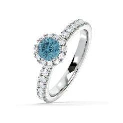 Alessandra Blue Lab Diamond 1.10.ct Halo Ring In 18K White Gold - Elara Collection