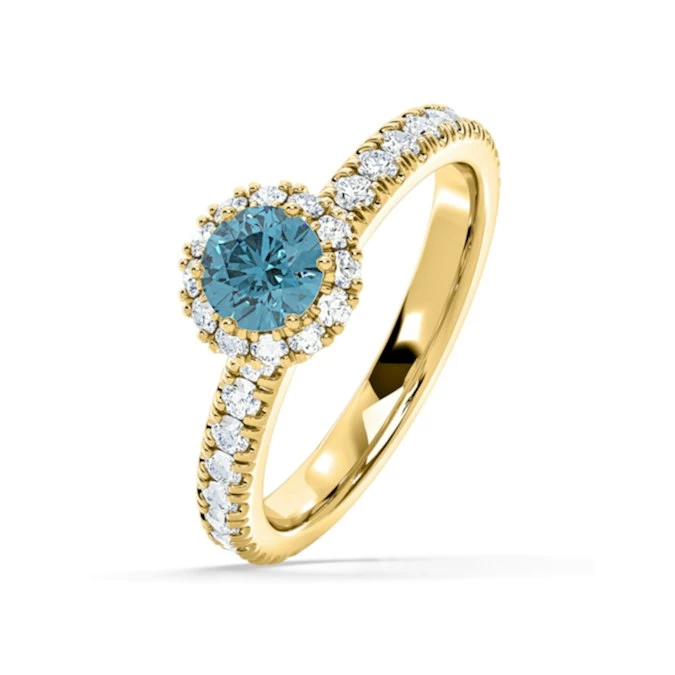 Alessandra Blue Lab Diamond 1.10.ct Halo Ring In 18K Yellow Gold - Elara Collection 1 Alessandra Blue Lab Diamond 1.10.ct Halo Ring In 18K Yellow Gold - Elara Collection