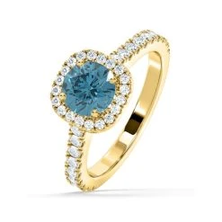 Elizabeth Blue Lab Diamond 1.70ct Halo Ring In 18K Yellow Gold - Elara Collection