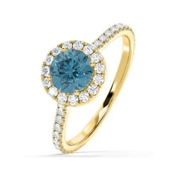 Reina Blue Lab Diamond 1.80ct Halo Ring In 18K Yellow Gold - Elara Collection