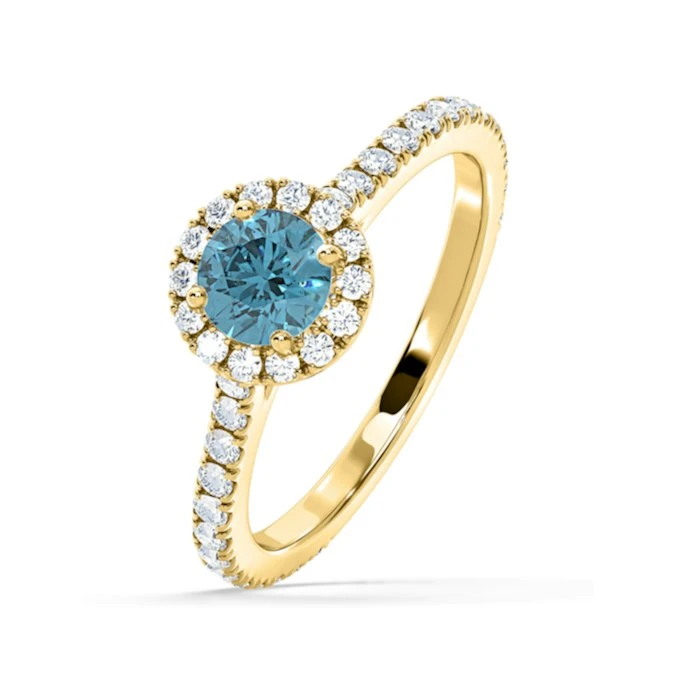 Reina Blue Lab Diamond 1.10ct Halo Ring In 18K Yellow Gold - Elara Collection 1 Reina Blue Lab Diamond 1.10ct Halo Ring In 18K Yellow Gold - Elara Collection