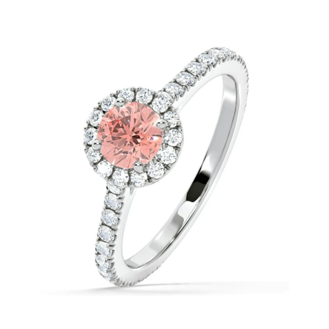 Reina Pink Lab Diamond 1.10ct Halo Ring In 18K White Gold - Elara Collection 1 Reina Pink Lab Diamond 1.10ct Halo Ring In 18K White Gold - Elara Collection